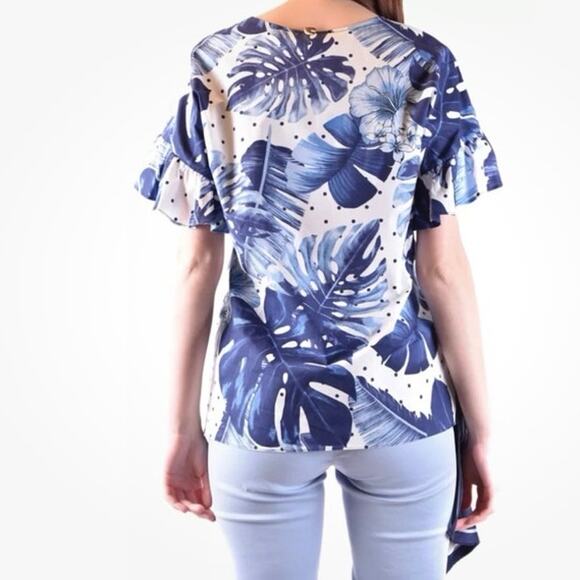 NWT Twinset Milano St. Tropi tropical floral polka dot flutter sleeve top sz 46 - Picture 3 of 12